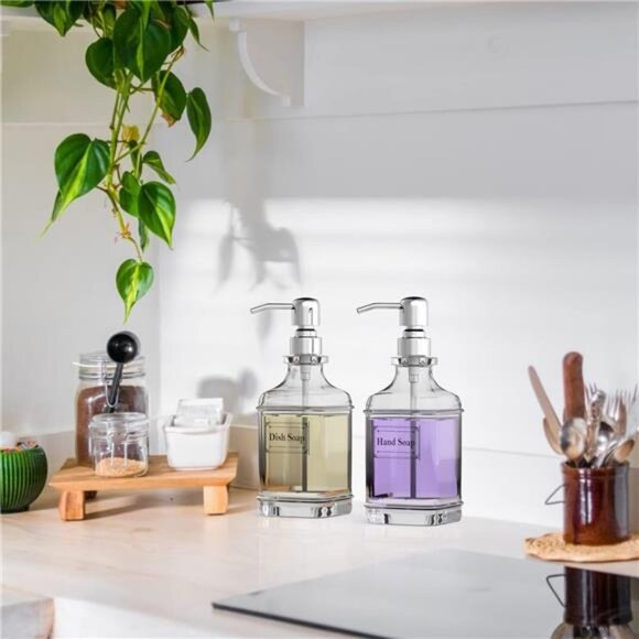 GLADPURE Soap Dispenser - 2 Pack, 18 Oz Antique Design Thick Glass Hand Soap - Picture 6 of 8